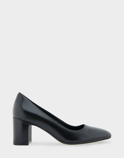 Aerosoles Minetta Black Leather Mid-Heel Pump