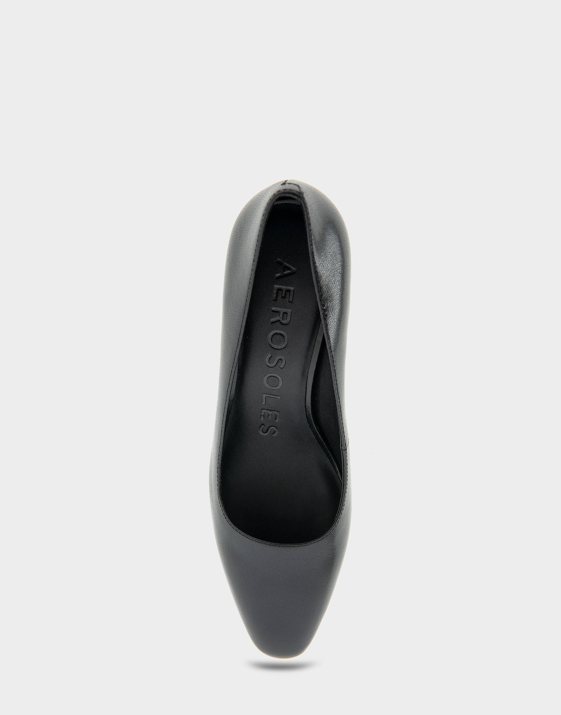 Aerosoles Minetta Black Leather Mid-Heel Pump
