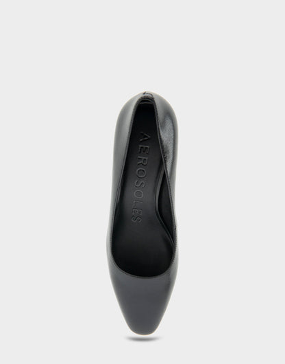 Aerosoles Minetta Black Leather Mid-Heel Pump