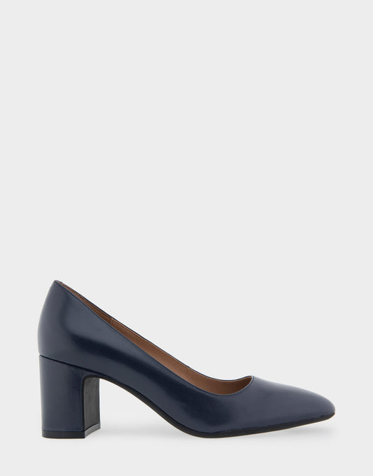 Aerosoles Minetta Navy Leather Mid-Heel Pump