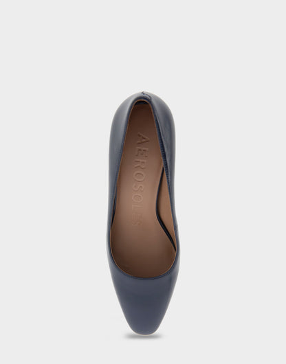 Aerosoles Minetta Navy Leather Mid-Heel Pump