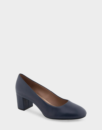 Aerosoles Ebel Navy Genuine Leather Mid Heel Pump