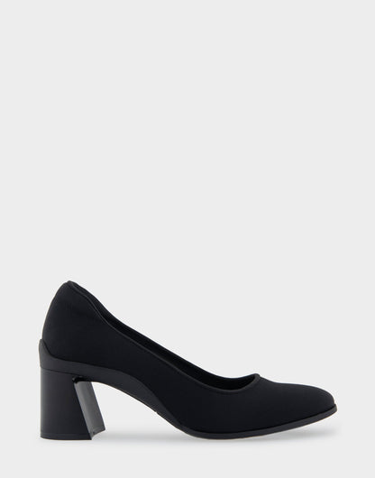 Aerosoles Casta Black Stretch Gabardine Fabric Mid Heel Pump