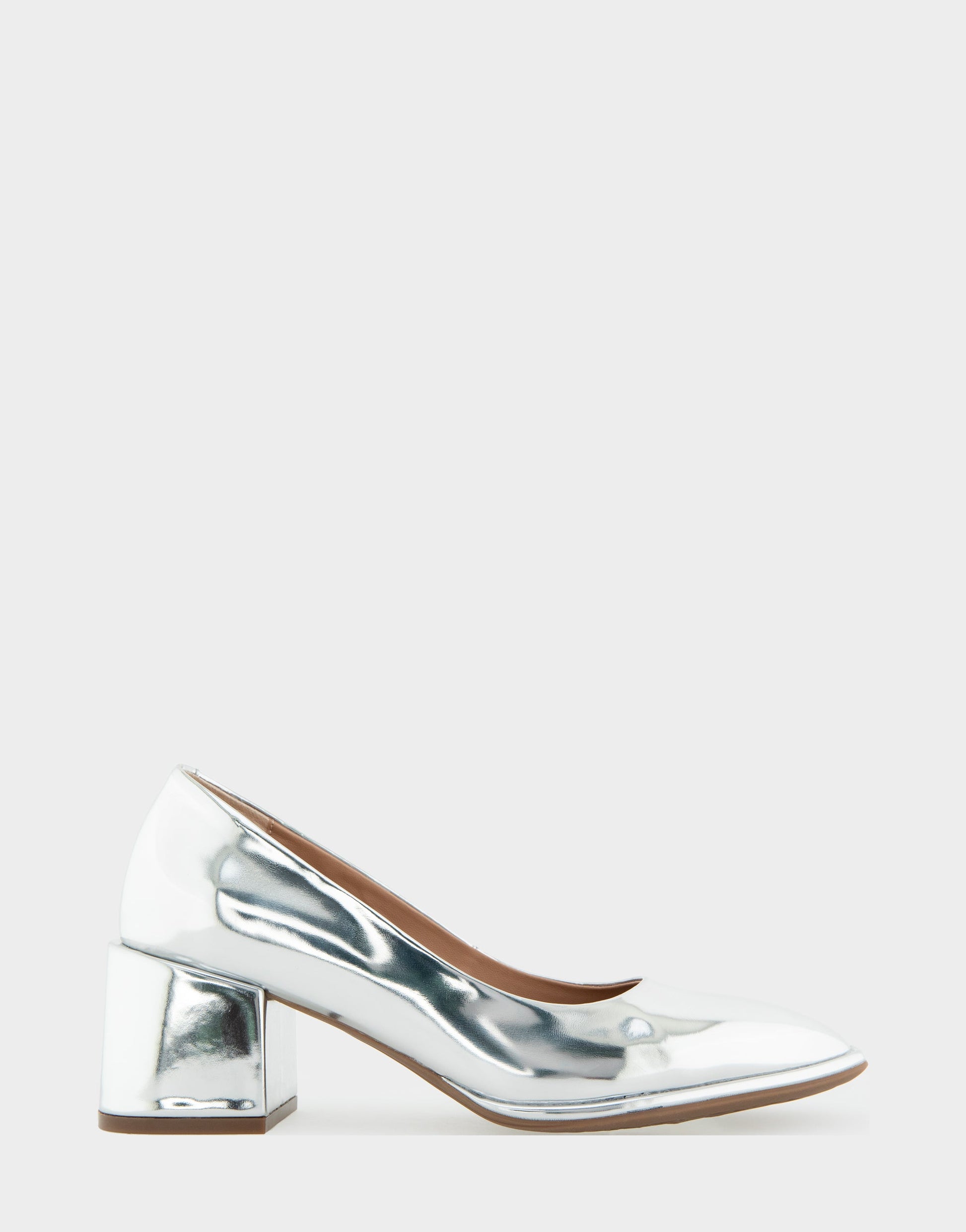 Aerosoles Alae Silver Mirror Metallic Faux Leather Soft Square Toe Block Heel Pump