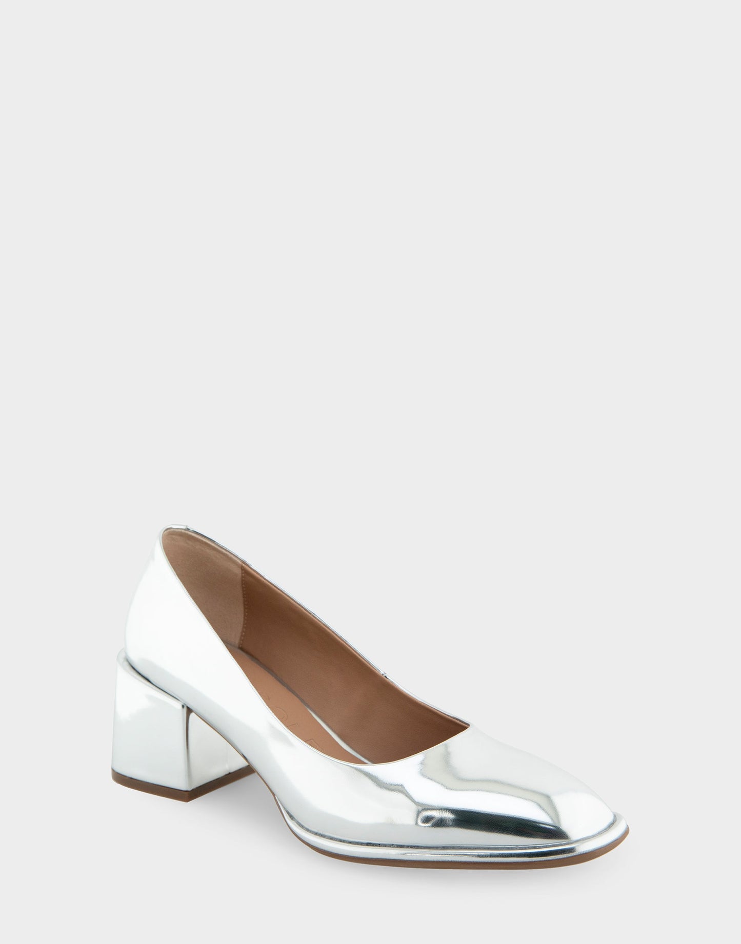 Aerosoles Alae Silver Mirror Metallic Faux Leather Soft Square Toe Block Heel Pump