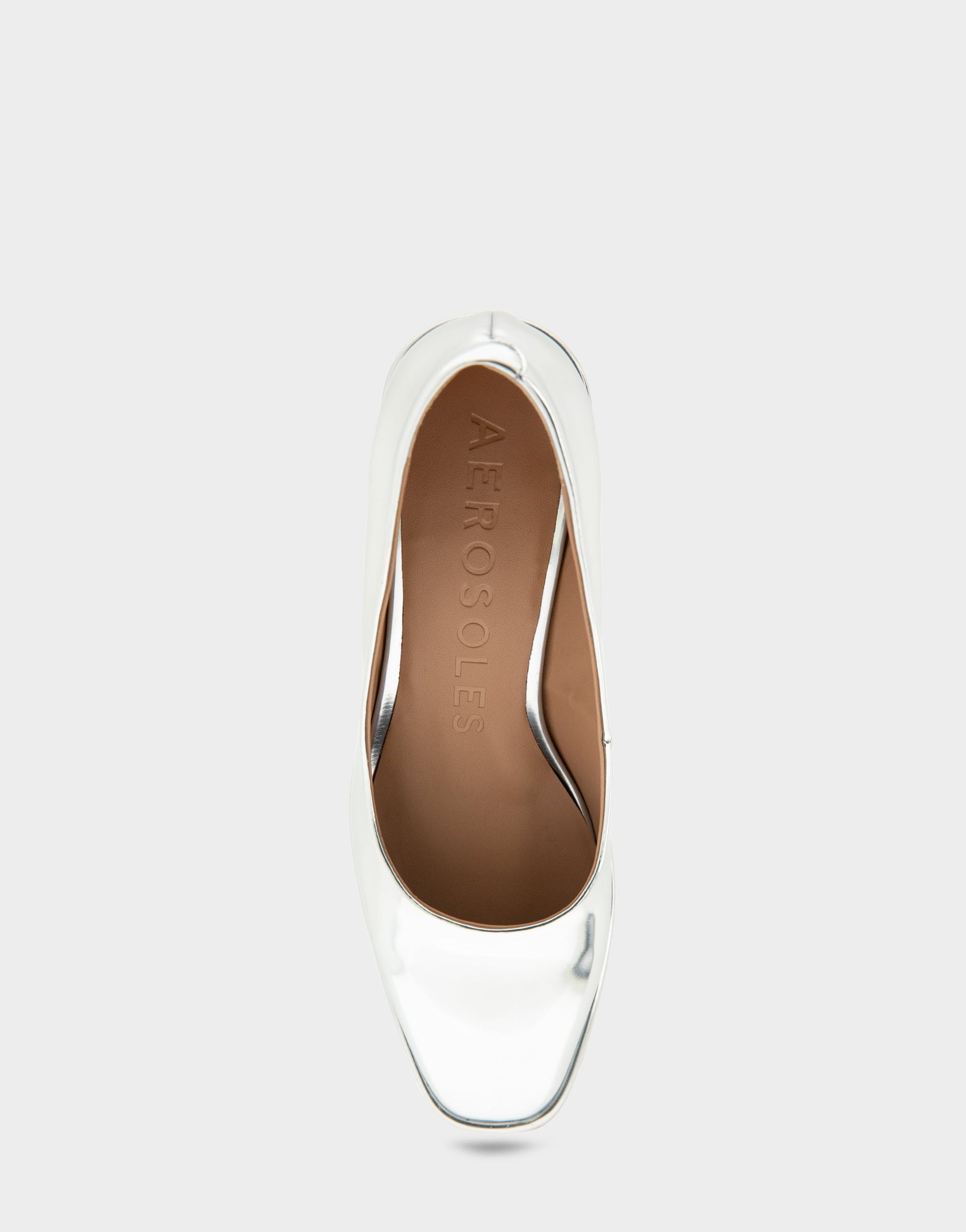 Aerosoles Alae Silver Mirror Metallic Faux Leather Soft Square Toe Block Heel Pump