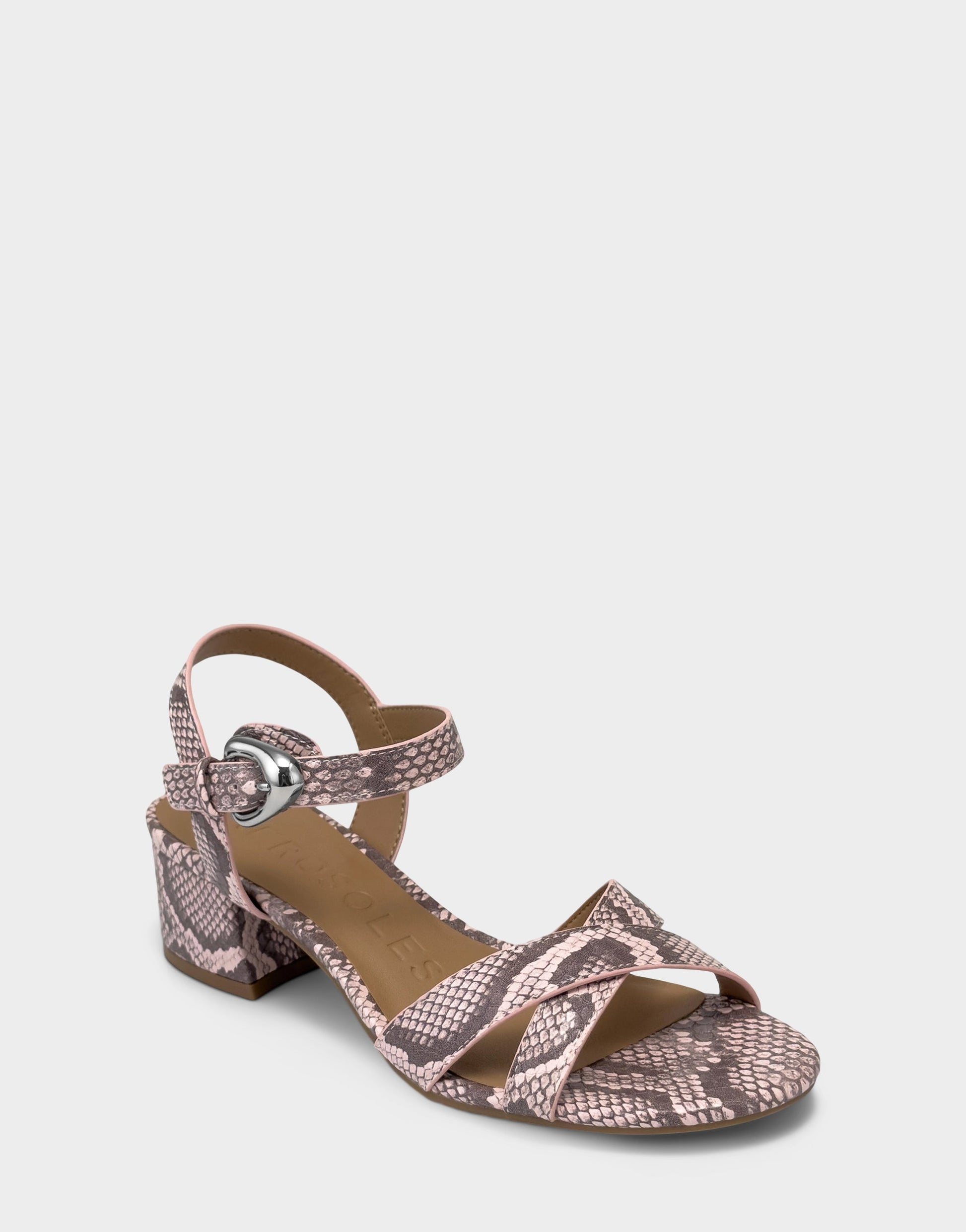 Aerosoles Women's Heeled Sandal in Pale Pink Faux Snake Print