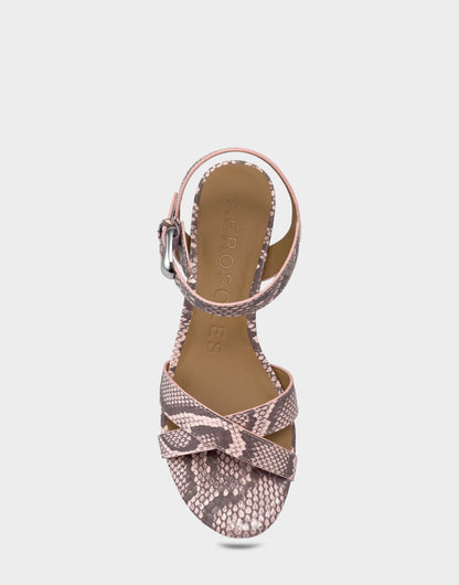 Aerosoles Women's Heeled Sandal in Pale Pink Faux Snake Print