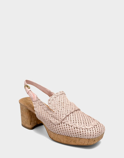 Aerosoles Santina Platform Slingback Loafer In Pale Pink Embroidered Raffia