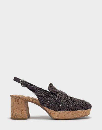 Aerosoles Santina Platform Slingback Loafer In Dark Brown Embroidered Natural Raffia