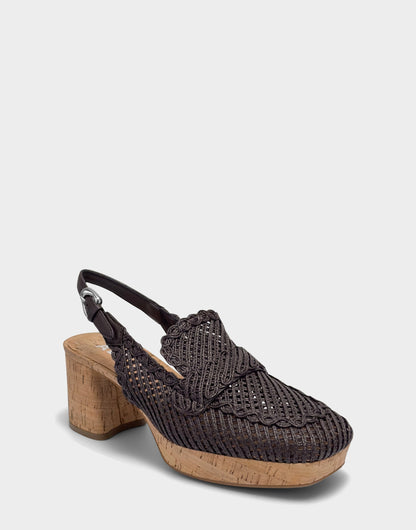 Aerosoles Santina Platform Slingback Loafer In Dark Brown Embroidered Natural Raffia