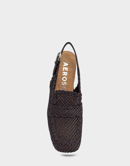 Aerosoles Santina Platform Slingback Loafer In Dark Brown Embroidered Natural Raffia
