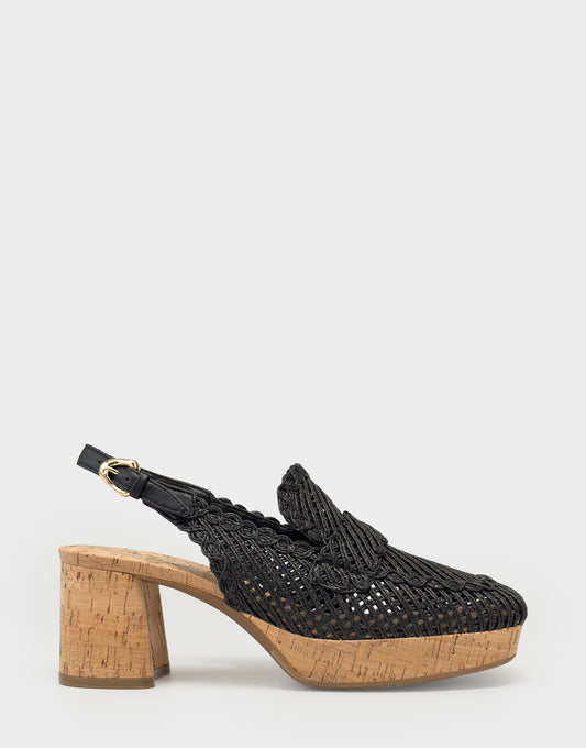 Aerosoles Santina Platform Slingback Loafer In Black Raffia