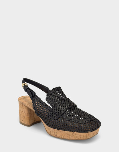 Aerosoles Santina Platform Slingback Loafer In Black Raffia