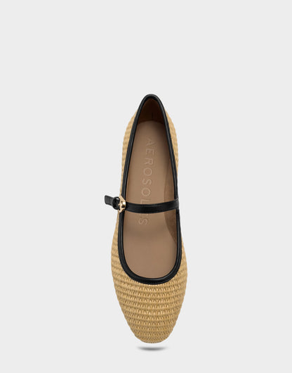Aerosoles Women's Casual Flat in Natural/Black Basket Raffia