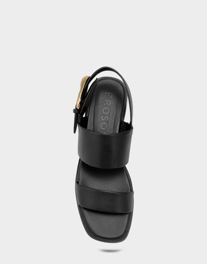 Aerosoles Women's Heeled Sandal in Black Faux Soft Leather