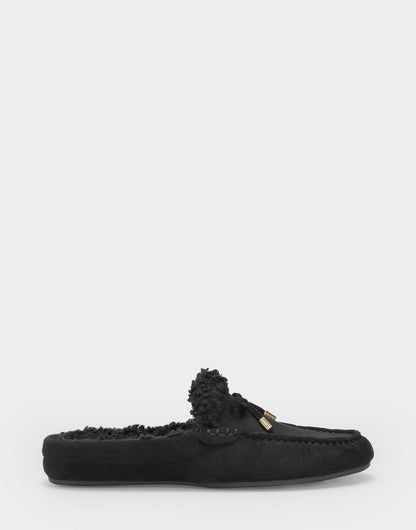 Aerosoles Women's Loafer Mule in Black Faux Suede/Shearling