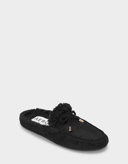 Aerosoles Women's Loafer Mule in Black Faux Suede/Shearling