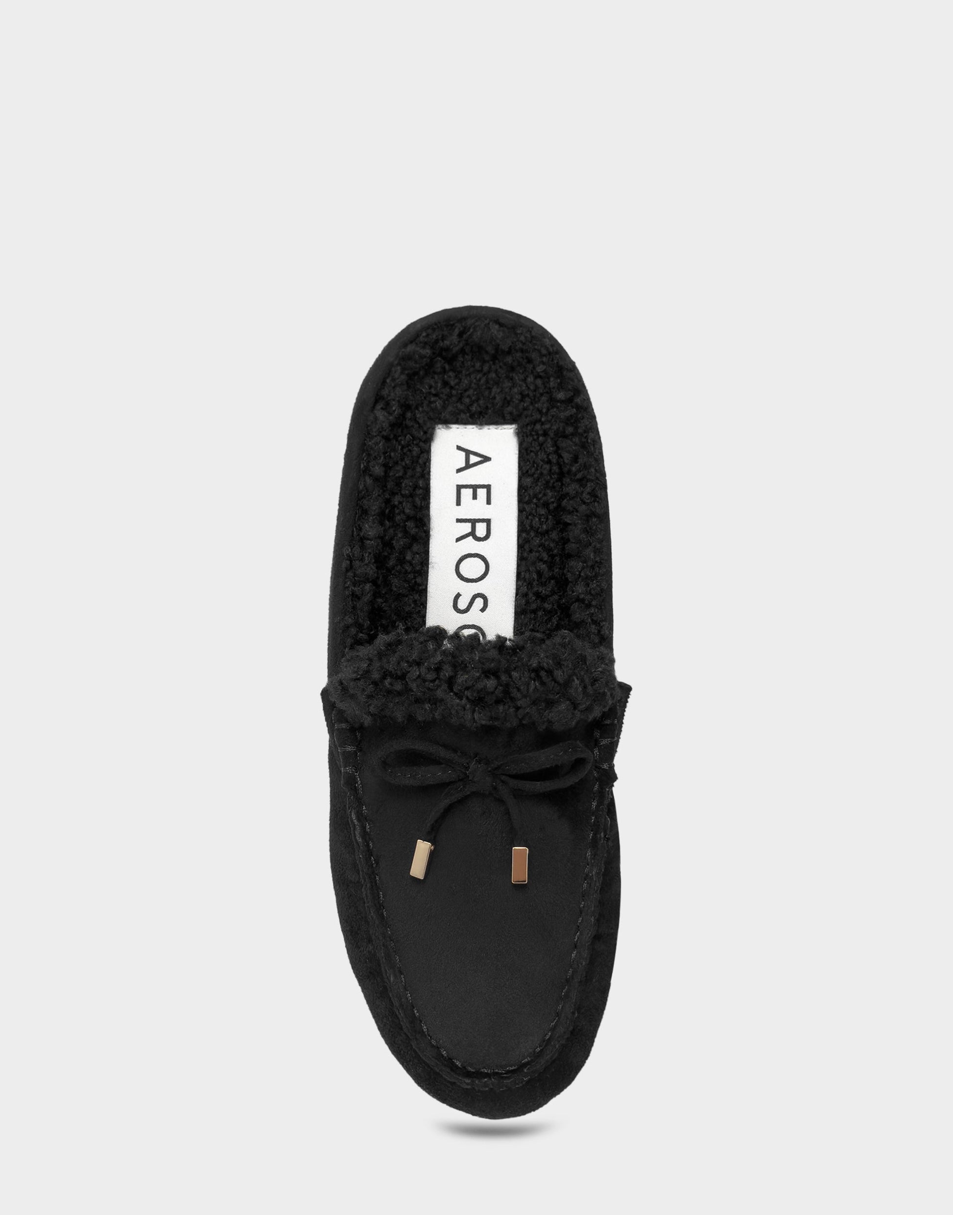 Aerosoles Women's Loafer Mule in Black Faux Suede/Shearling