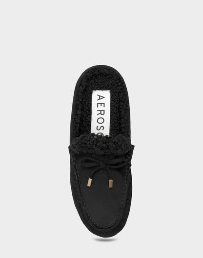 Aerosoles Women's Loafer Mule in Black Faux Suede/Shearling