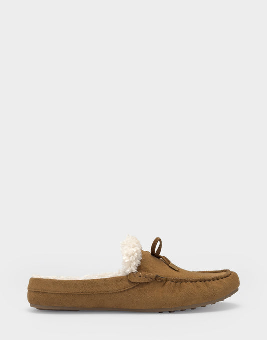 Aerosoles Women's Loafer Mule in Tobacco Faux Suede/Shearling