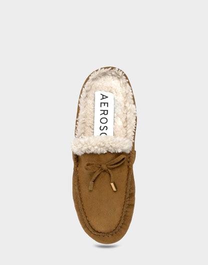 Aerosoles Women's Loafer Mule in Tobacco Faux Suede/Shearling