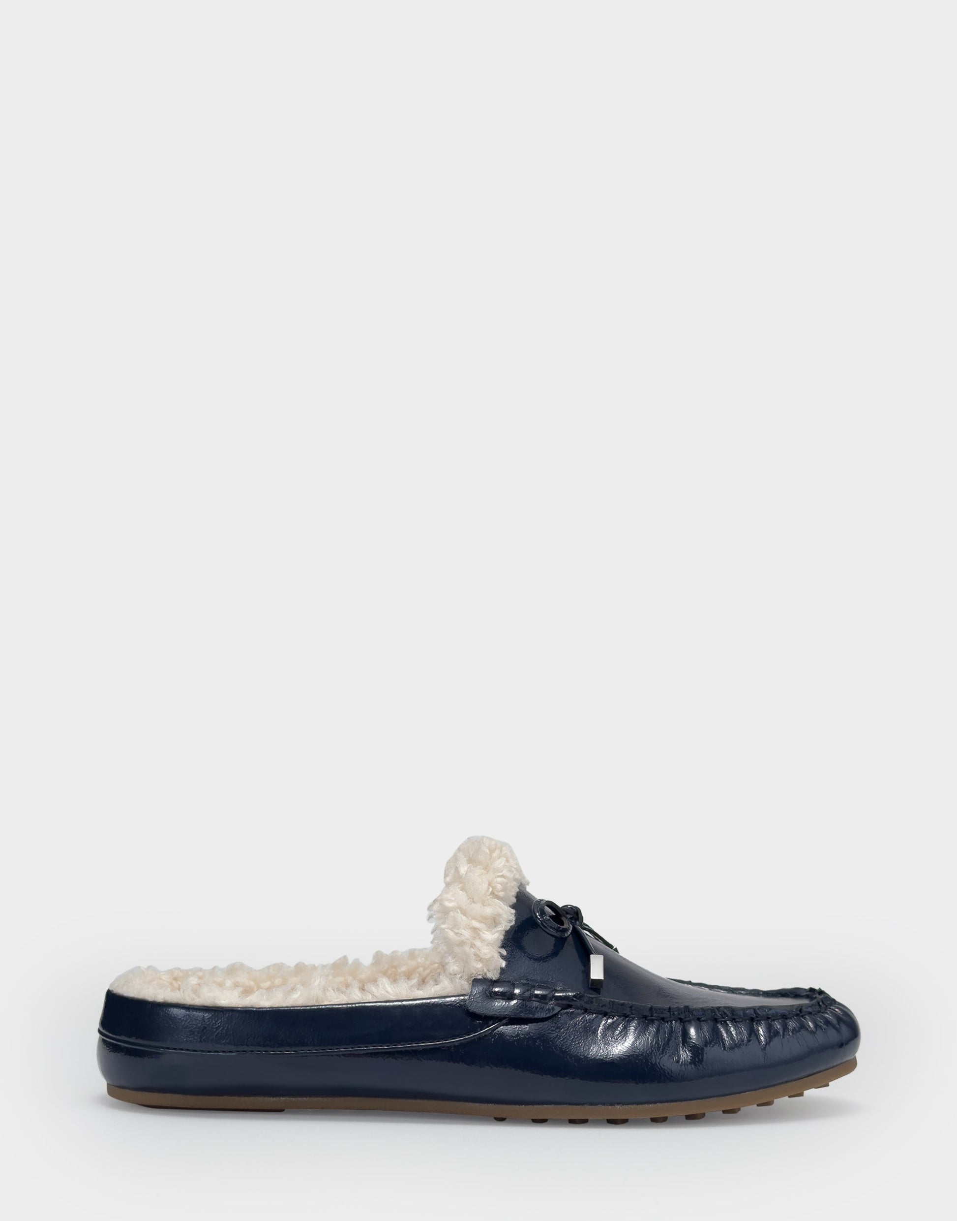 Aerosoles Women's Loafer Mule in Navy Crinkle Patent/Shearling