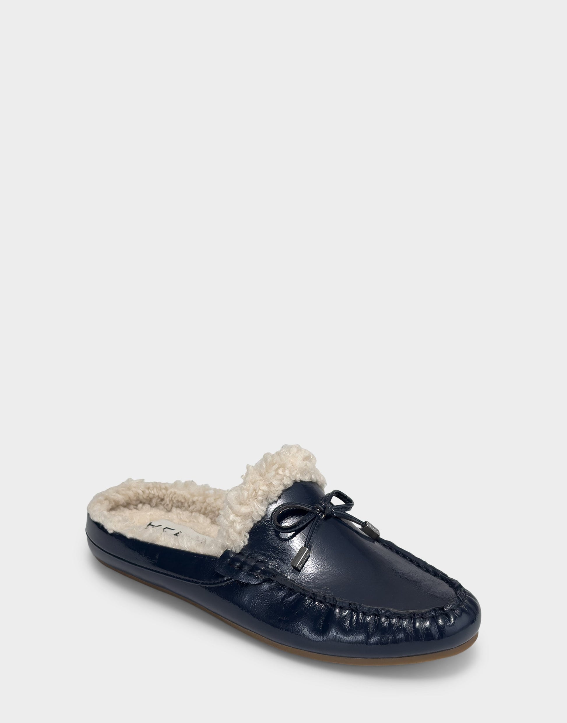 Aerosoles Women's Loafer Mule in Navy Crinkle Patent/Shearling