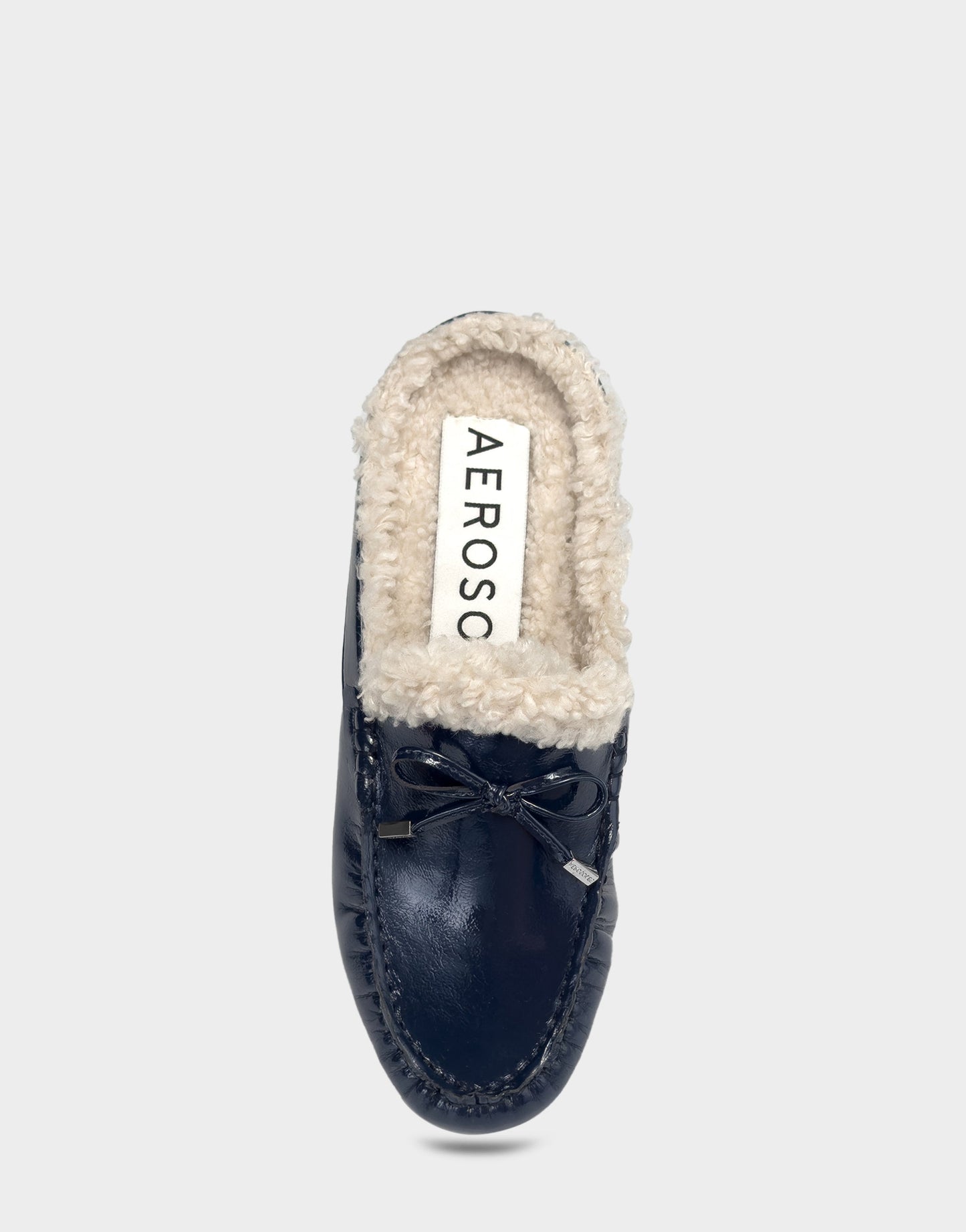 Aerosoles Women's Loafer Mule in Navy Crinkle Patent/Shearling