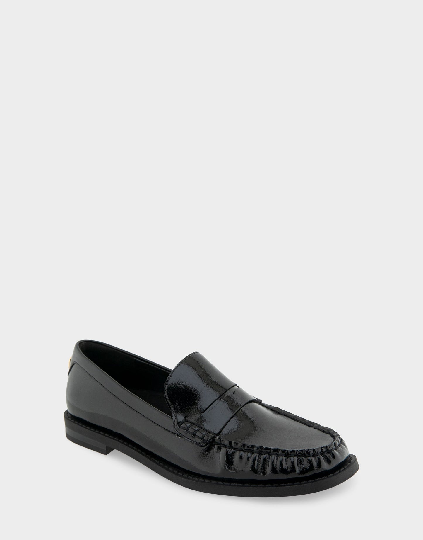 Aerosoles Sienna Black Crinkled Patent Faux Leather Lightweight Flexible Tailored Weejun Loafer