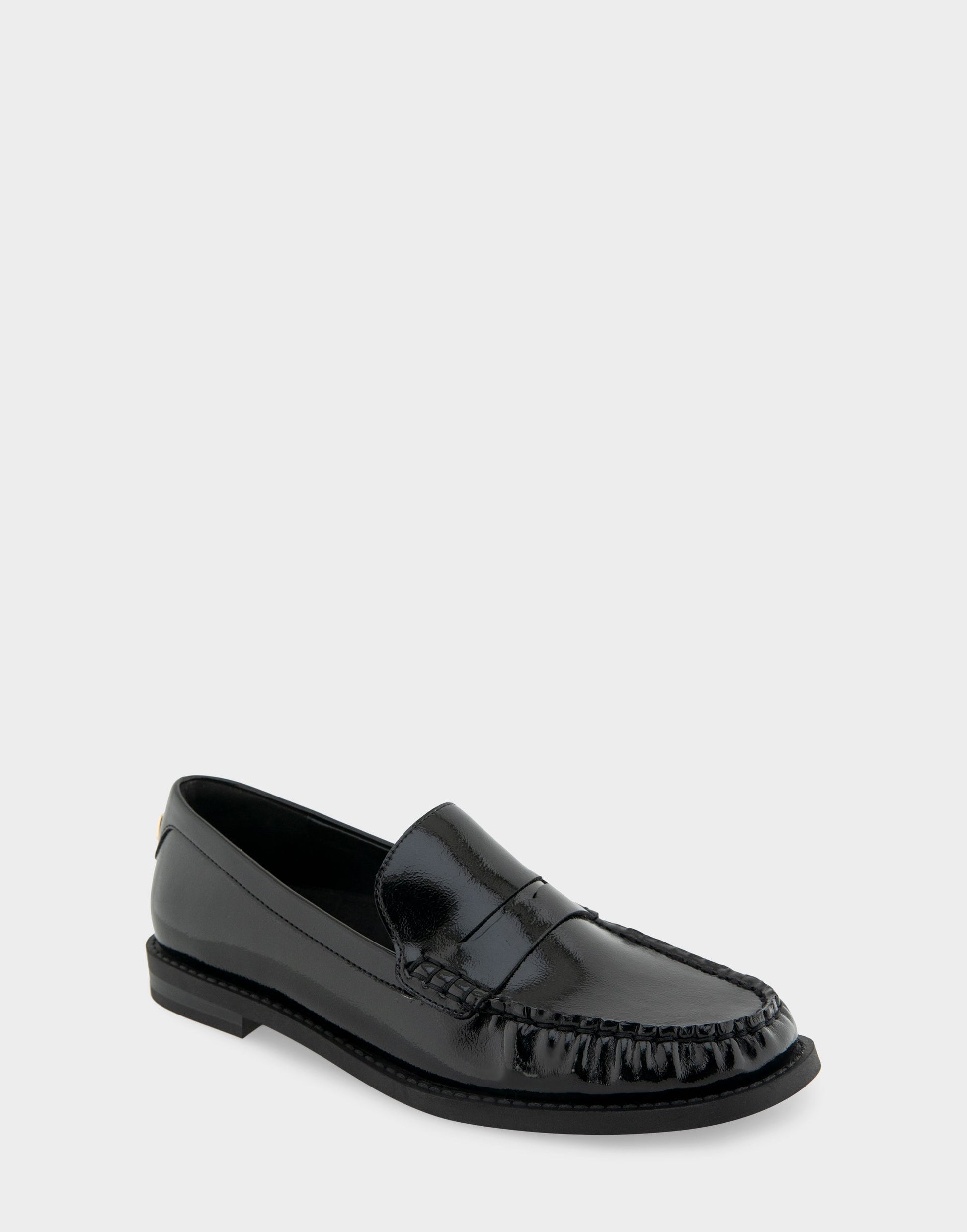 Aerosoles Sienna Black Crinkled Patent Faux Leather Lightweight Flexible Tailored Weejun Loafer