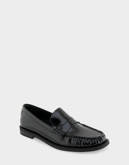 Aerosoles Sienna Black Crinkled Patent Faux Leather Lightweight Flexible Tailored Weejun Loafer