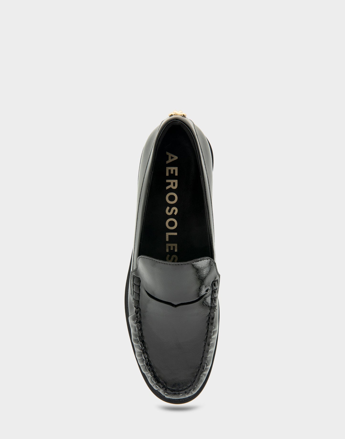 Aerosoles Sienna Black Crinkled Patent Faux Leather Lightweight Flexible Tailored Weejun Loafer