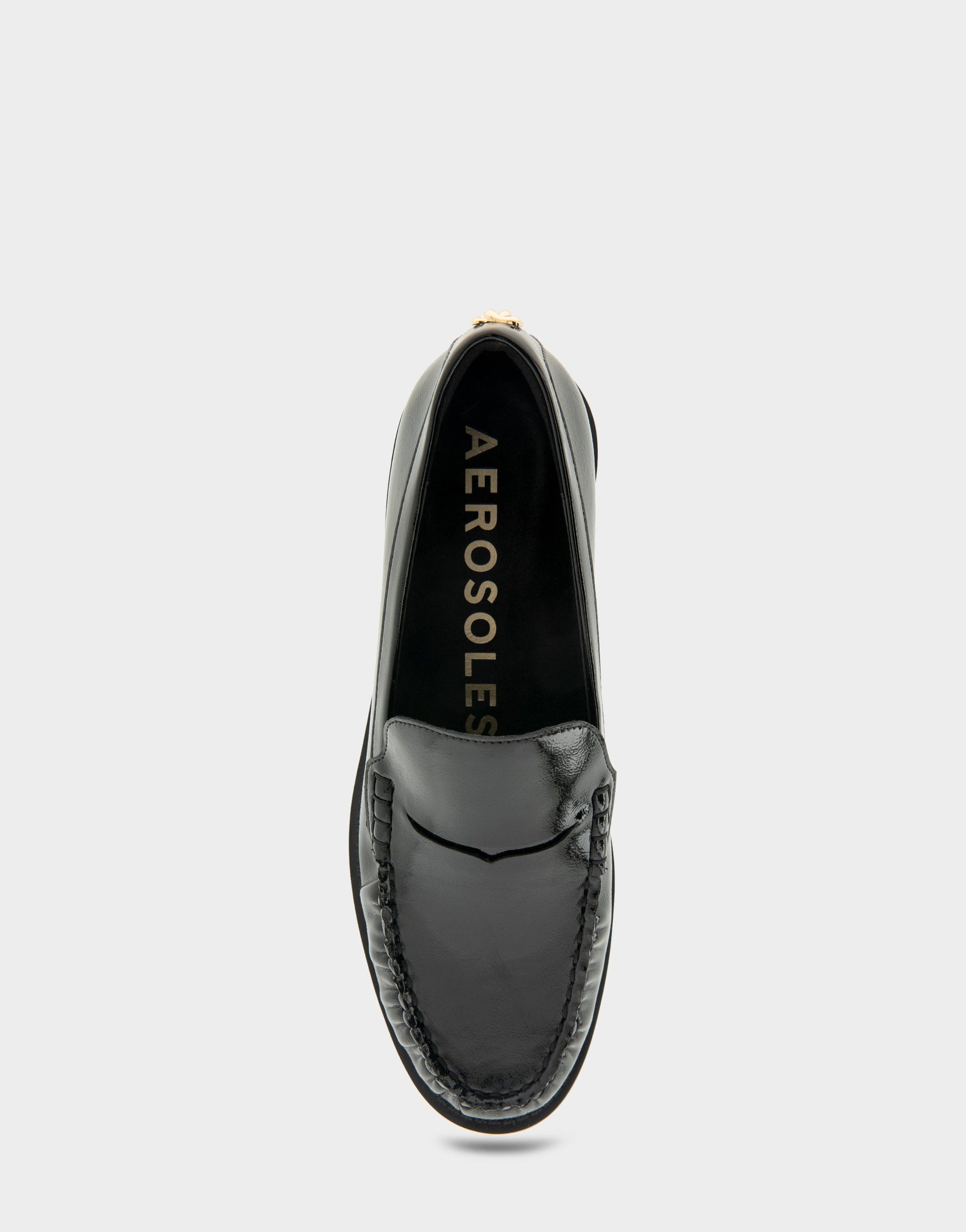Aerosoles Sienna Black Crinkled Patent Faux Leather Lightweight Flexible Tailored Weejun Loafer