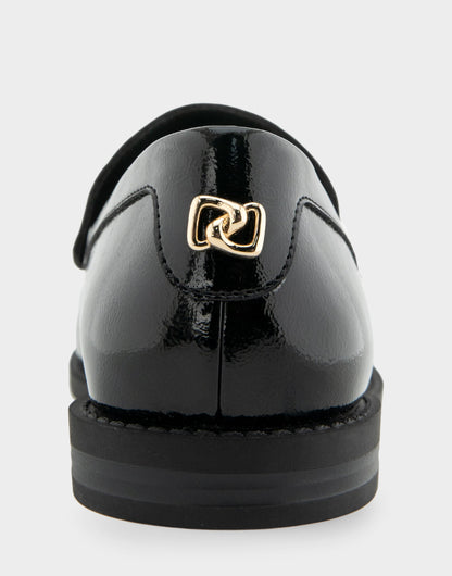 Aerosoles Sienna Black Crinkled Patent Faux Leather Lightweight Flexible Tailored Weejun Loafer