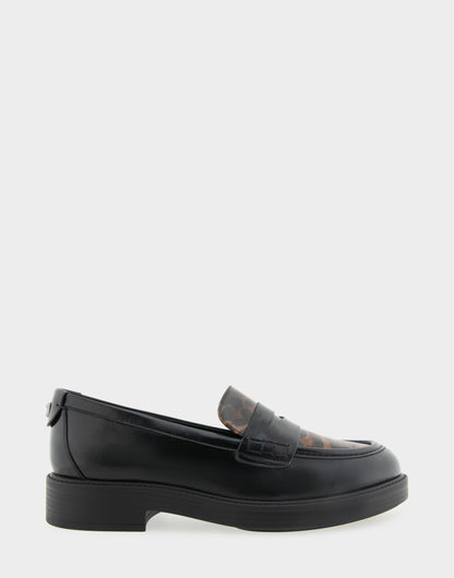 Aerosoles Women's Tailored Loafer in Black/Leopard Faux Leather