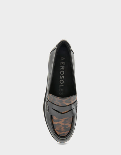 Aerosoles Women's Tailored Loafer in Black/Leopard Faux Leather