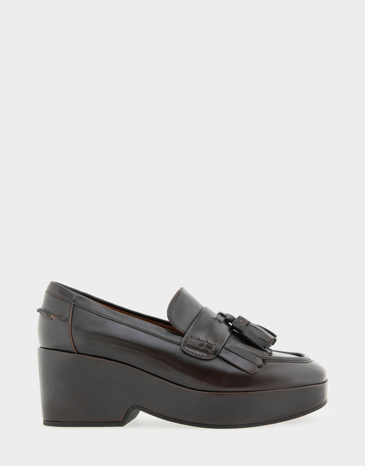 Aerosoles Women's Flatform Loafer in Dark Tan Faux Leather