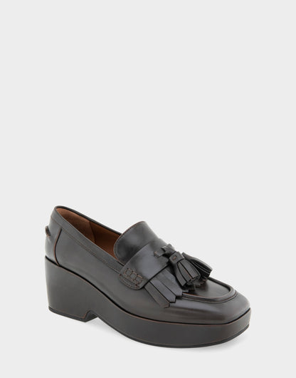 Aerosoles Women's Flatform Loafer in Dark Tan Faux Leather