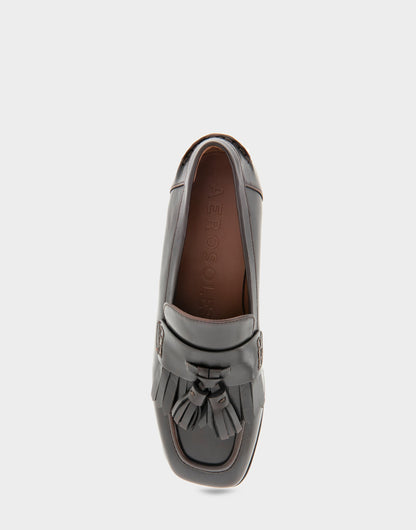 Aerosoles Women's Flatform Loafer in Dark Tan Faux Leather