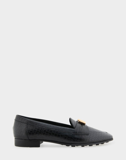 Aerosoles Women's Tailored Loafer in Black Embossed Croco