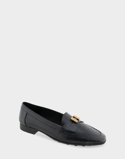 Aerosoles Women's Tailored Loafer in Black Embossed Croco