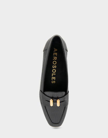 Aerosoles Women's Tailored Loafer in Black Embossed Croco