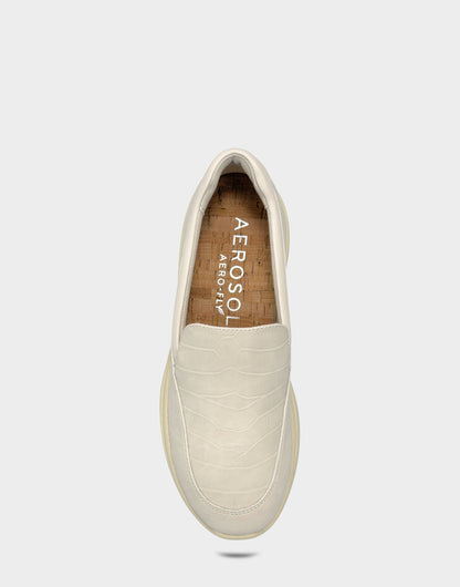Aerosoles Women's Casual Loafer in Eggnog Faux Croc Nubuck/Faux Leather