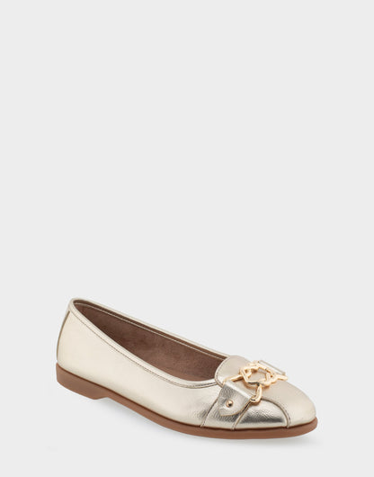 Aerosoles Bia Soft Gold Faux Leather Ornamented Flat