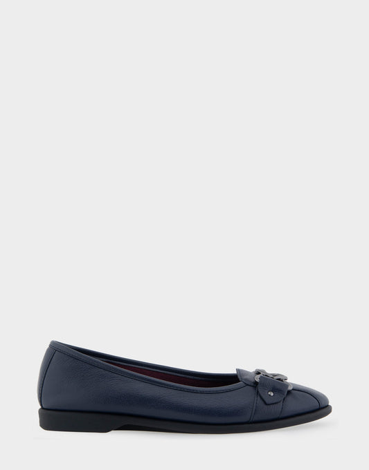 Aerosoles Bia Navy Genuine Leather Ornamented Flat