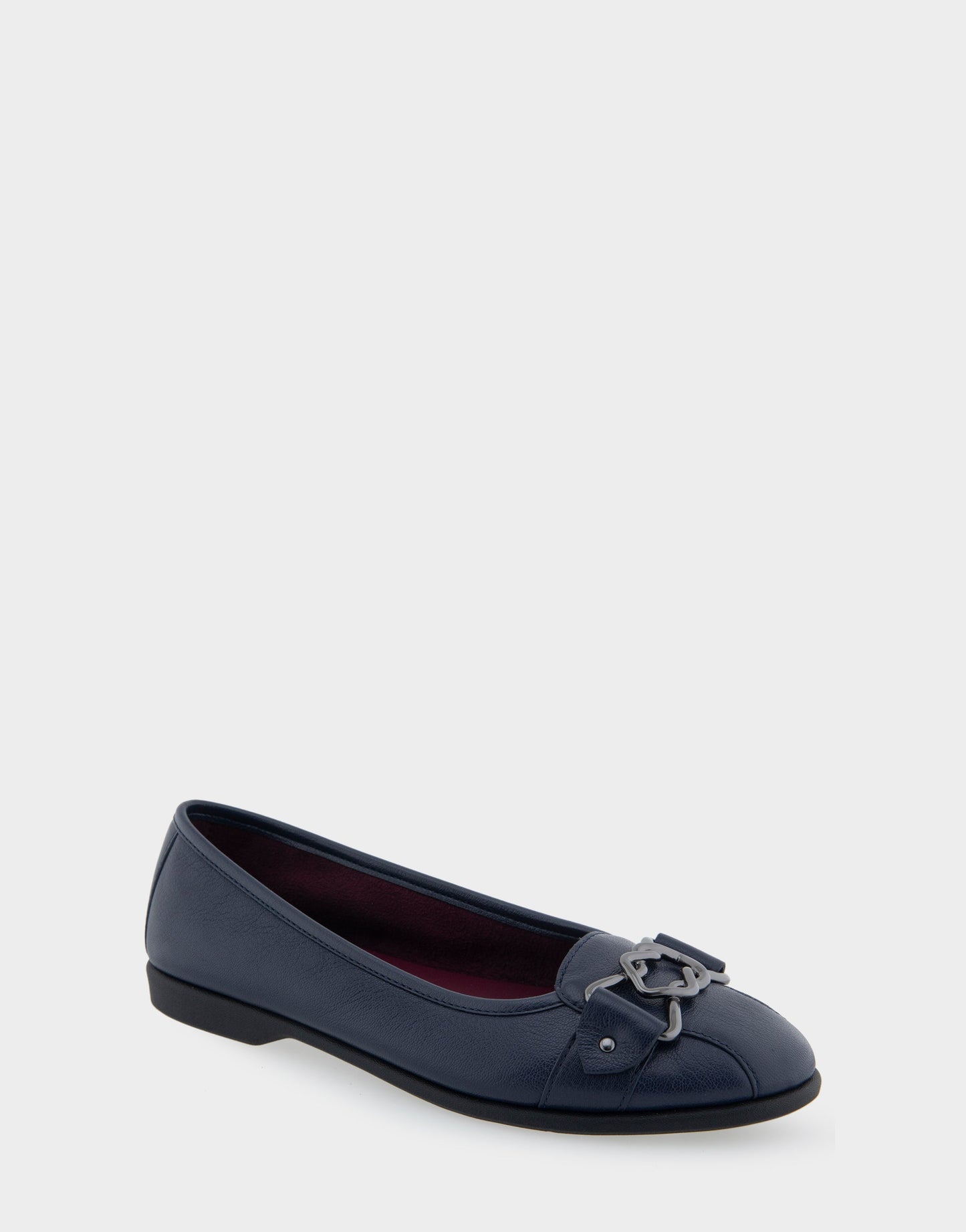 Aerosoles Bia Navy Genuine Leather Ornamented Flat