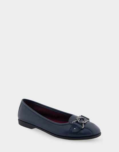 Aerosoles Bia Navy Genuine Leather Ornamented Flat