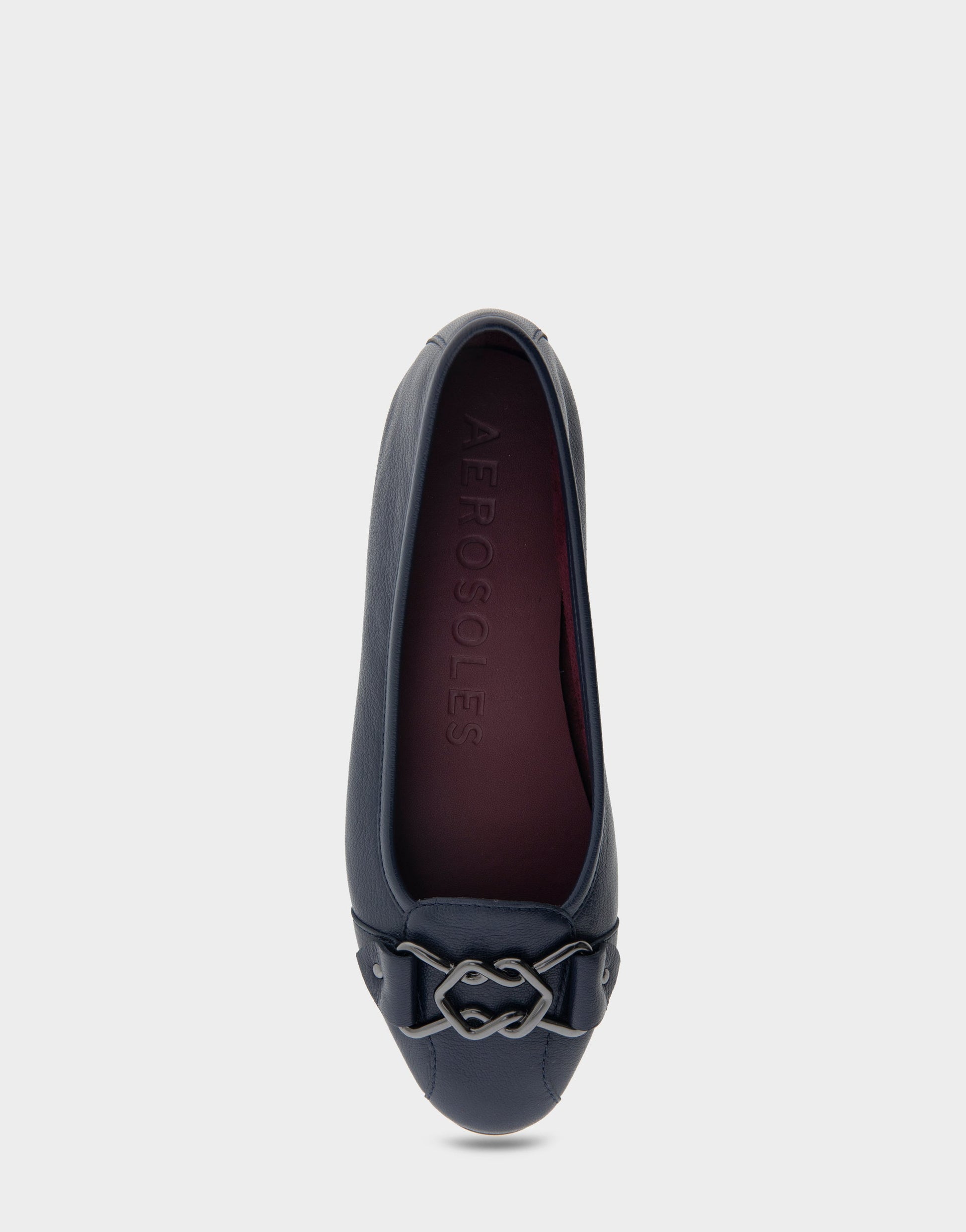 Aerosoles Bia Navy Genuine Leather Ornamented Flat