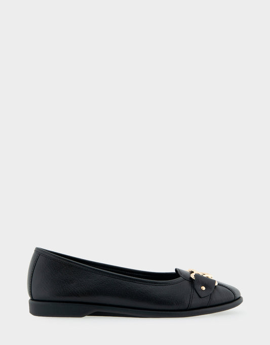 Aerosoles Bia Black Genuine Leather Ornamented Flat
